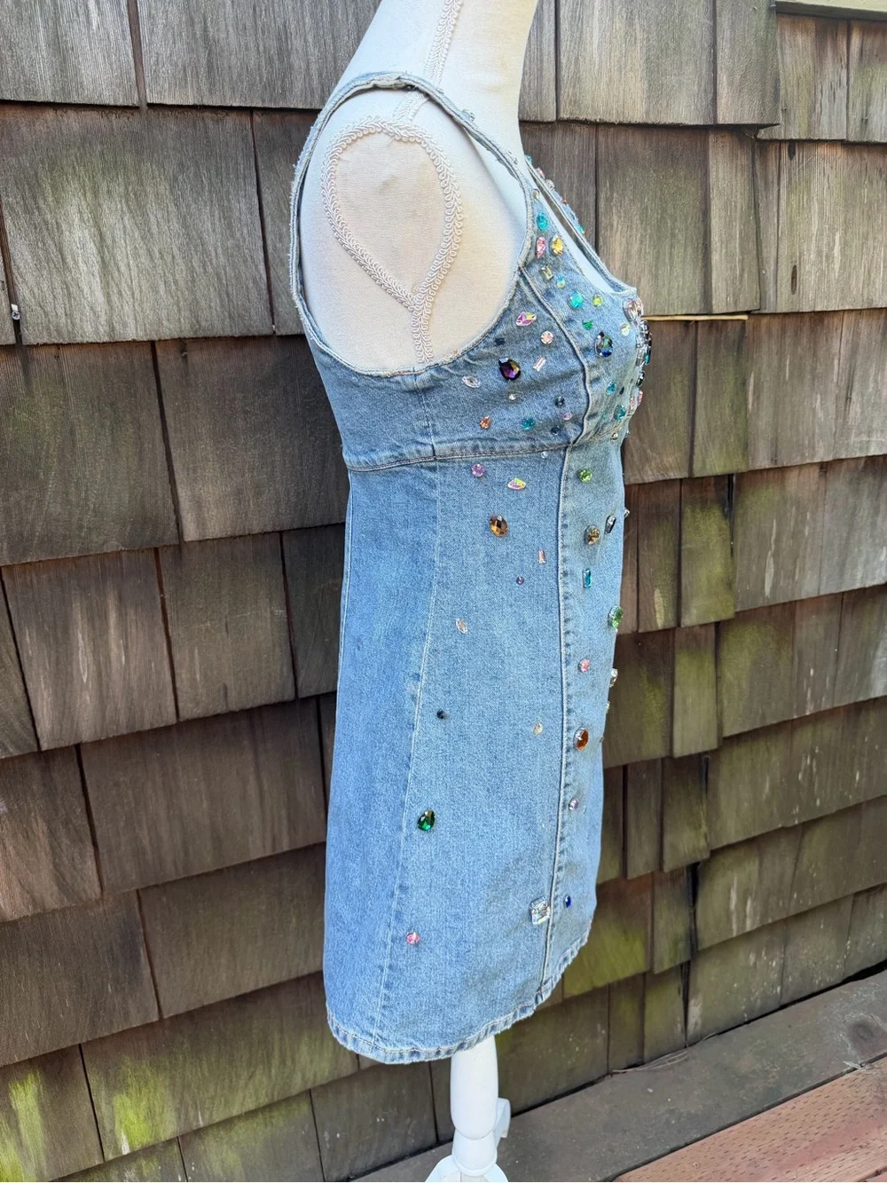 ZARA blue denim mini dress with rhinestones sleeveless Sz M NWT. - Picture 3 of 11